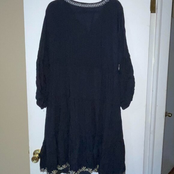 Rachel Zoe Black Gold Silver Embroidered Long Sleeved Dress Swim Coverup Size L - Picture 5 of 10